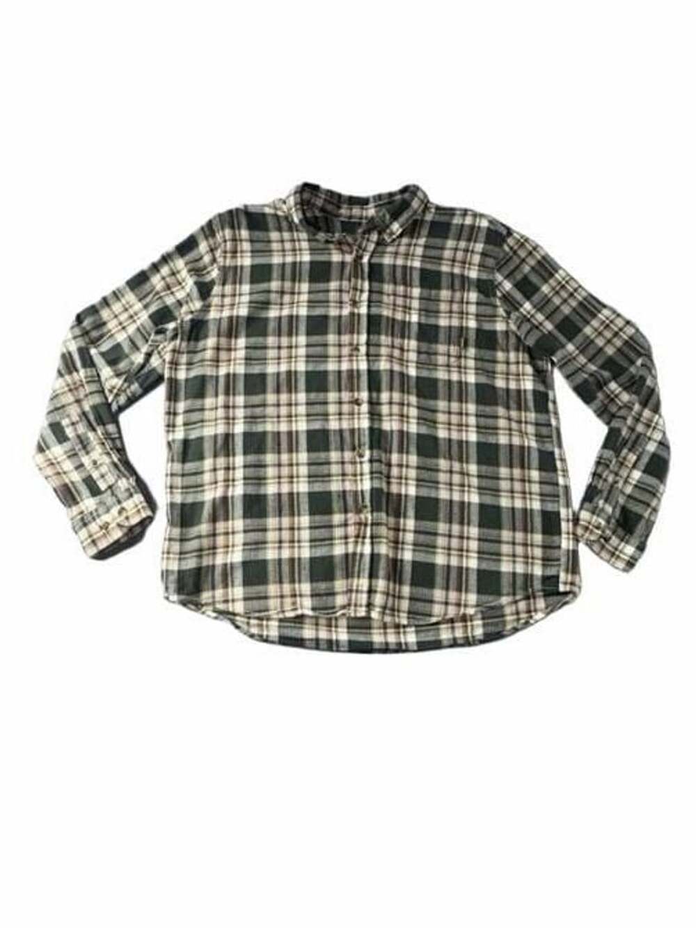 Eddie Bauer Men's Green Plaid Flannel Shirt Size 2XL Long Sleeve Button Down